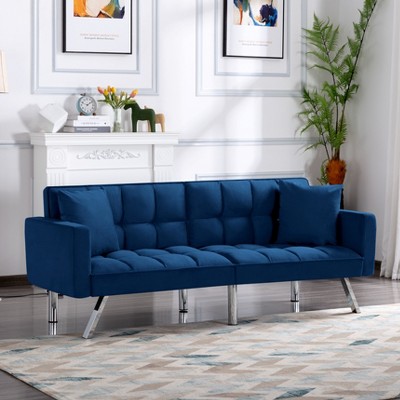 DOMETOUR 74 Inch Futon Sofa Bed Upholstered Sleeper, Adjustable Back Convertible Sofa Bed for Living Room Bedroom Furniture