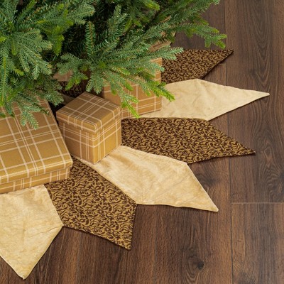 Elegant 60" Gold and Brown Velvet Brocade Christmas Tree Skirt