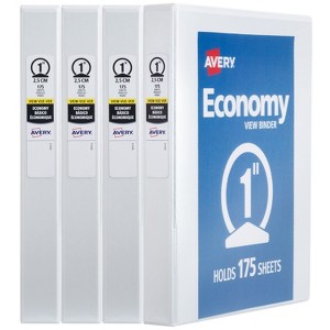 Avery Mini Economy View 3 Ring Binders, 1" Round Rings, Holds 5.5" x 8.5" Paper, White, 4 Pack (17702) - 1 of 4