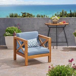Modern Patio Arm Chair,High-quality Patio Chair With Cross-back Acacia Wood Frame,Patio Chairs With Traditional Slatted Seating-Maison Boucle - 1 of 4