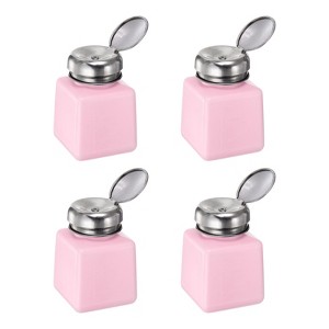 Unique Bargains Makeup Remover Nail Polish Push Down Alcohol Dispenser Bottles 4 Pcs 100ML(3.4oz) Pink - 1 of 4