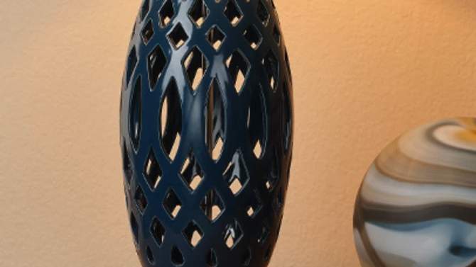 Filigree Ceramic Table Lamp with Cone Linen Shade Blue - Splendor Home, 2 of 7, play video