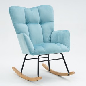 Rocking Chair Soft Velvet Fabric Rocking Chair For Nursery,Comfy Wingback Rocker Chair With Solid Wood Base Indoor Rocking Chair-Maison Boucle - 1 of 4