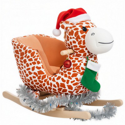 Qaba Kids Plush Rocking Horse Giraffe Style Themed Ride-On Chair Toy With Sound Brown