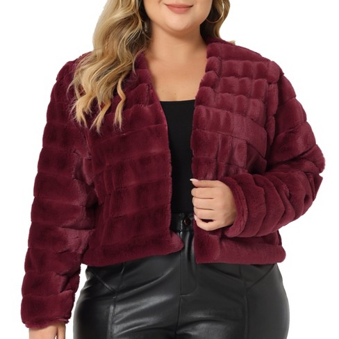 Ava & Viv Women's Plus Size Faux Fur Jacket (Dark Red, X)