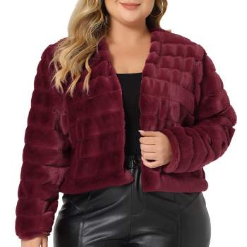 Agnes Orinda Women's Plus Size Fluffy Jacket Open Front Cropped Faux Fur Winter Jackets