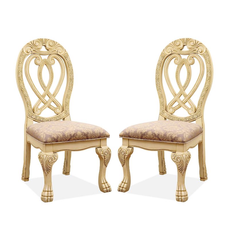 Set of 2 Bethela&#160;Leatherette Wood Carved Side Chair White - HOMES: Inside + Out, 1 of 6