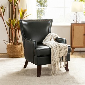 Gonzalo Mid-century Modern Vegan Leather ergonomic Accent Armchair | ARTFUL LIVING DESIGN - 1 of 4