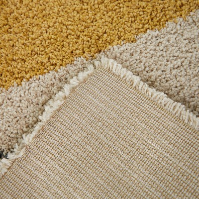 Yellow and Gray Geometric Shag Rug 4' x 6'