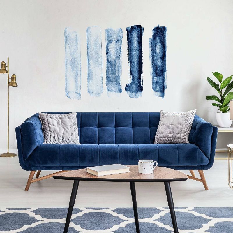 Brush Strokes Peel and Stick Giant Wall Decal Blue - RoomMates, 4 of 6