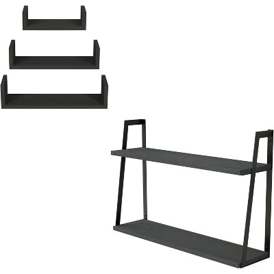 Sriracha U Shelves Wall Mounted Set of 3 and Floating Shelves Set of 6
