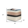 HomeRoots 20" White Polyester Striped Indoor Outdoor Pouf Ottoman - 3 of 4