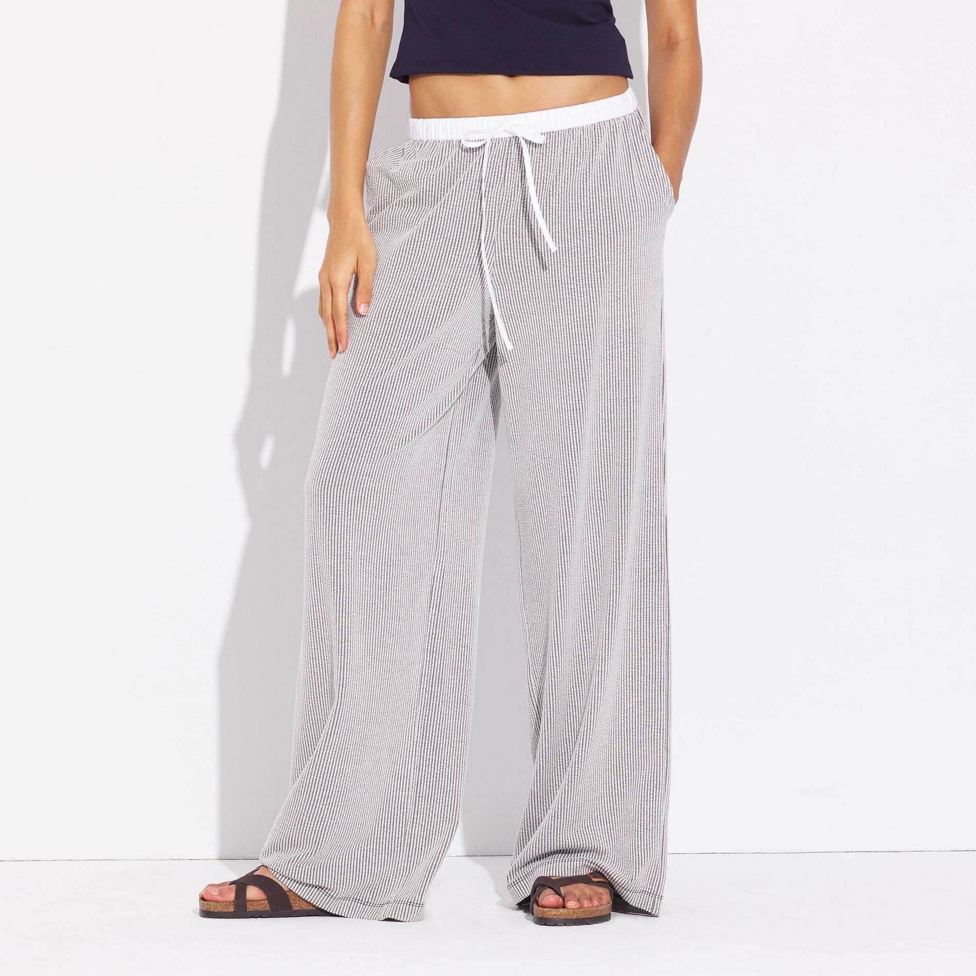 Women's Mid-Rise Contrast Waist Wide Leg Pants - Wild Fable™