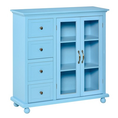 Storage Sideboard Cabinet with 4 Drawers and Glass Door Cupboard, Console Table for Living Room