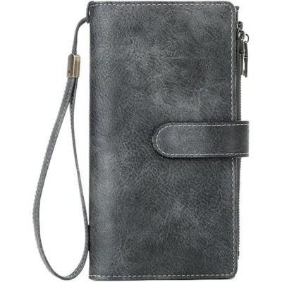 BEAFUP Womens Wallets,Large Capacity Credit Card Holder RFID,Wallet Women Double Zipper Pocket Leather Bifold Ladies Wristlet Clutch Wallet