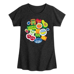 Girls' - Instant Message - Fruit Stamps Fitted Short Sleeve Graphic T-Shirt - 1 of 4