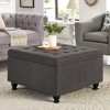 VYNXARIA Ottomans and Benches - 30"x30"x18" Dark Grey Square Storage Ottoman with Button Tufting and Nail Trim - 2 of 4