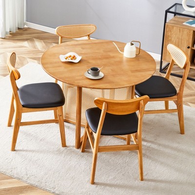 NicBex 5 PCS/7 PCS Dining Table Set,Round Dining Table with Imitation Rattan Legs and 4/6 Upholstered Chairs for Kitchen/Apartment