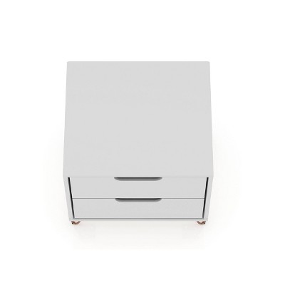 Rockefeller 2-Drawer White Wood Nightstands with Metal Legs, Set of 2