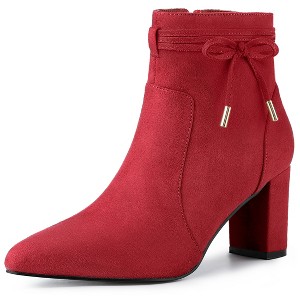 Allegra K Women's Pointed Toe Block Heel Zipper Ankle Boots - 1 of 4