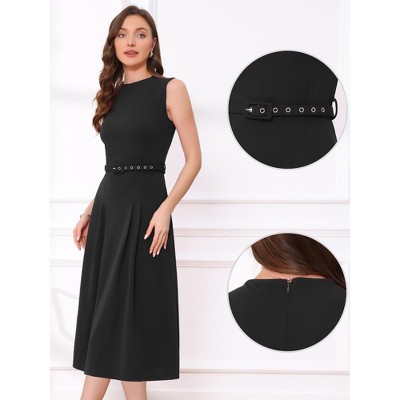 Женские платья INSPIRE CHIC Women's Sleeveless Crew Neck High Waist A-Line Midi Office Dresses Black Small — фото 2