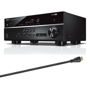 Yamaha RX-V385BL 5.1 Channel AV Receiver with Sanus Ultra High Speed 8K  6.56 ft. HDMI 2.1 Cable - 1 of 4