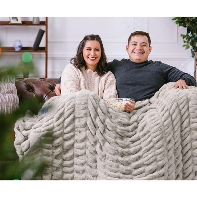 Luxurious Taupe Faux Fur Reversible Throw Blanket, 50" x 65"
