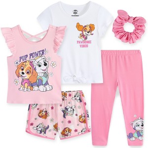 Paw Patrol Nickelodeon Girls Mix and Match 5 Piece Outfit Set with Tops, Leggings, Shorts & Scrunchie for Toddler and Big Kid - 1 of 4