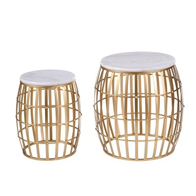 Set of 2 Nesting Tables Gold/White Marble - StyleCraft