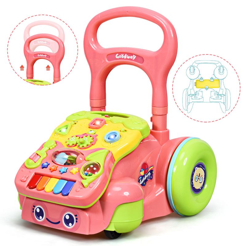 Costway Baby Sit-to-Stand Learning Walker Toddler Activity Musical Toy w/ LED Light PinkBlue, 1 of 11
