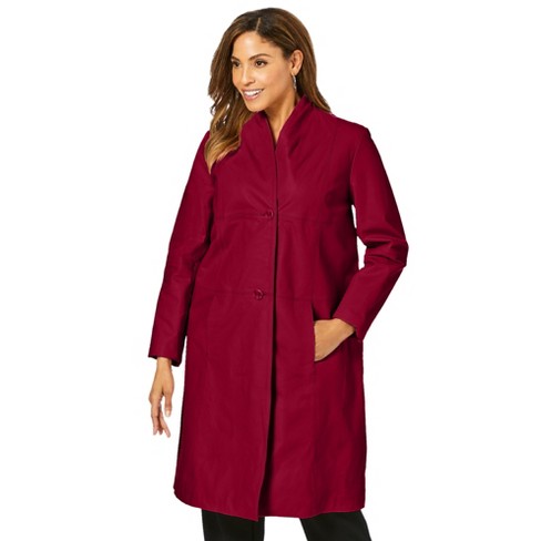 Jessica London Women's Plus Size Leather Swing Coat, 18 - Rich Burgundy