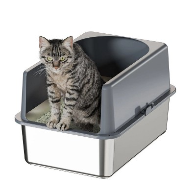 LunaLulinlk with Enclosure Stainless Steel Cat Litter Box with High-Sided - Durable, Hygienic, and Escape