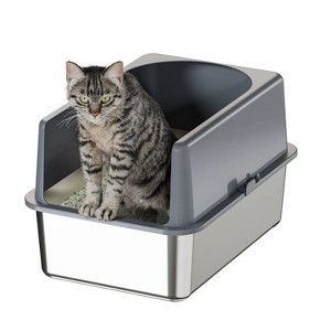 LunaLulinlk with Enclosure Stainless Steel Cat Litter Box with High-Sided - Durable, Hygienic, and Escape - 1 of 4