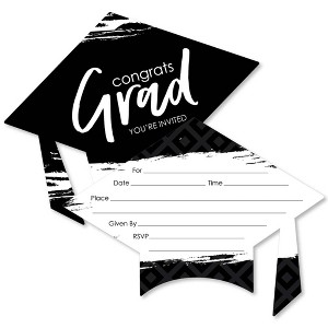 Big Dot of Happiness Black and White Graduation Party Invitations - Shaped Fill-in Invite Cards with Envelopes - Set of 12 - 1 of 4