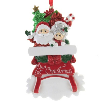 Holiday Ornament 3.0" Santa & Mrs Claus 1St Christmas Sleigh Sled Love Couple  -  Tree Ornaments