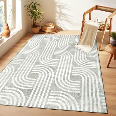 Modern Arch Design Rug, Washable Geometric Lines Pattern Floor Carpet Non Slip Soft Low Pile Accent Rug Versatile Home Floor Mat