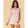 INSPIRE CHIC Women's Round Neck Ruffle 3/4 Sleeve Floral Print Chiffon Blouse - 2 of 4