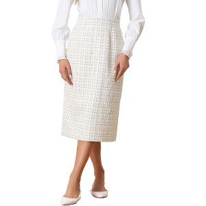 INSPIRE CHIC Women's Plaid Tweed High Waist Work Office Bodycon Pencil Skirt - 1 of 4