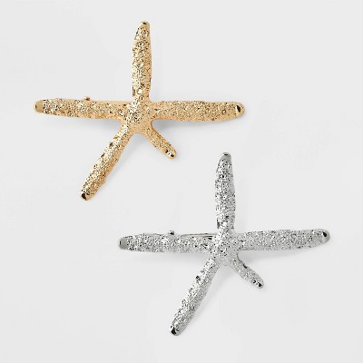 Metal Textured Starfish Hair Clip Set 2pc - A New Day™ Gold/Silver