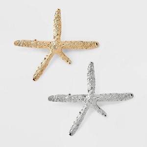 Metal Textured Starfish Hair Clip Set 2pc - A New Day™ Gold/Silver - 1 of 4