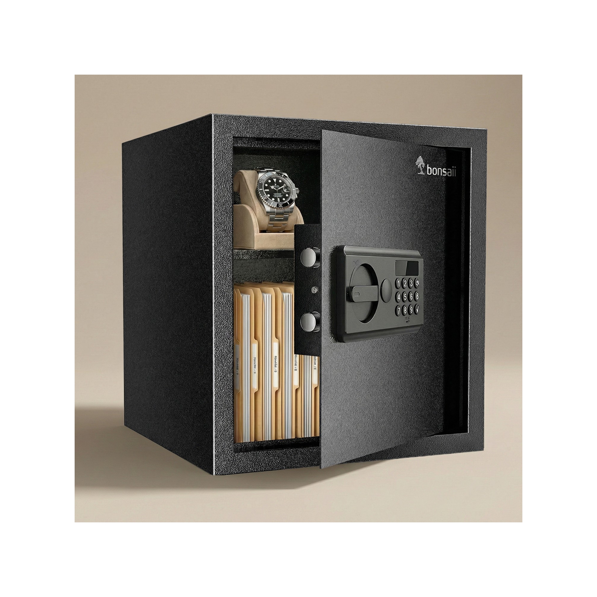 Bonsaii 1.2 Cu Ft Safe Box with Lighted Keypad, Type-C Emergency Power, Dual Steel Bolts & Removable Shelf for Home/Office Security