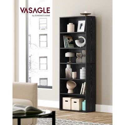 Black 6-Tier Adjustable Vertical Open Back Bookcase