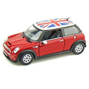 KiNSMART Mini Cooper S 5inch 1:28 Scale Die Cast Metal Model Toy Cars (Red - British Flag) - 1 of 3