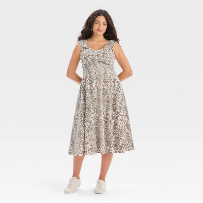Knit Smocked Midi Maternity Dress - Isabel Maternity by Ingrid & Isabel™ White Tropical M