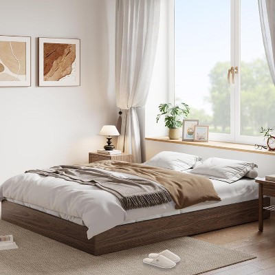Solid Wood Platform Bed with Sturdy Wooden Slats, Floor-Standing Bed Frame