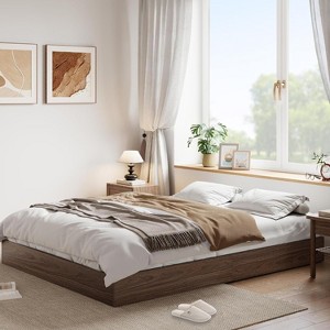 Solid Wood Platform Bed with Sturdy Wooden Slats, Floor-Standing Bed Frame - 1 of 4