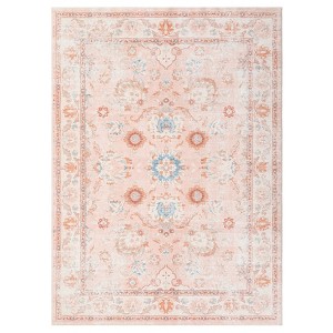 Soft Neutral Floral Area Rug, Large Washable Boho Design, Vintage Non-Slip Carpet for Living Room, Bedroom, Dining Room & Home Office - 1 of 4