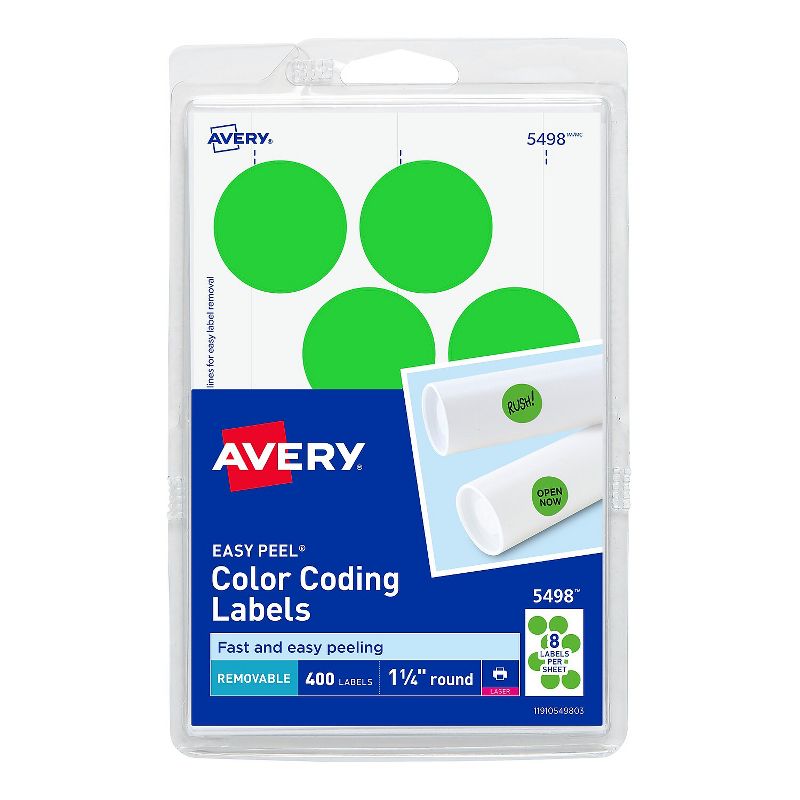 Avery Laser Color Coding Labels 1 1/4" Dia. Neon Green 8/Sheet 13291, 1 of 6