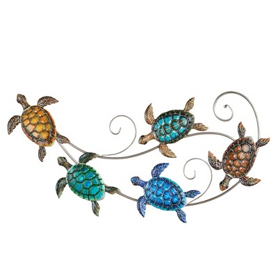 Collections Etc Colorful Sea Turtle Iron Scrolling Wall Décor : Target