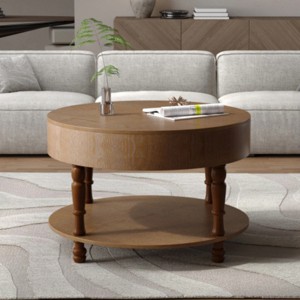 Two Tier Round Coffee Table with Storage, Flip Top Accent Table with Wood Legs for Living Room or Small Spaces – The Pop Home - 1 of 4